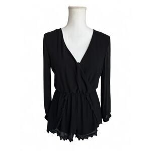 ASTR The Label Roseanne Pleated Black Romper | Small